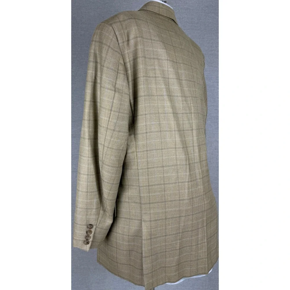 Joseph Abboud Nordstrom Mens 41R Blazer Tan Brown Windowpane Wool Silk Sport